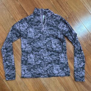 Athleta Momentum Seamless Half Zip Mauve Black Floral print size M